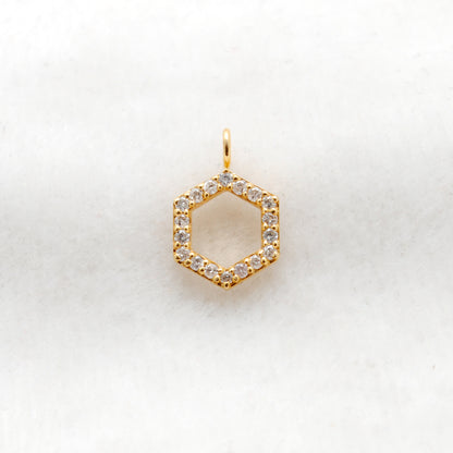 14K Solid Gold Diamond Hexagon Charm 8mm – Overhead View