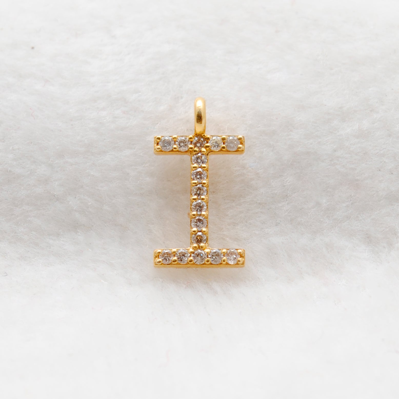 14K Solid Gold Diamond I Initial Charm – Overhead View