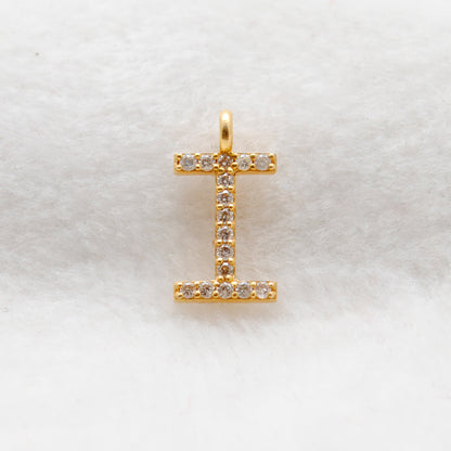 14K Solid Gold Diamond I Initial Charm – Overhead View