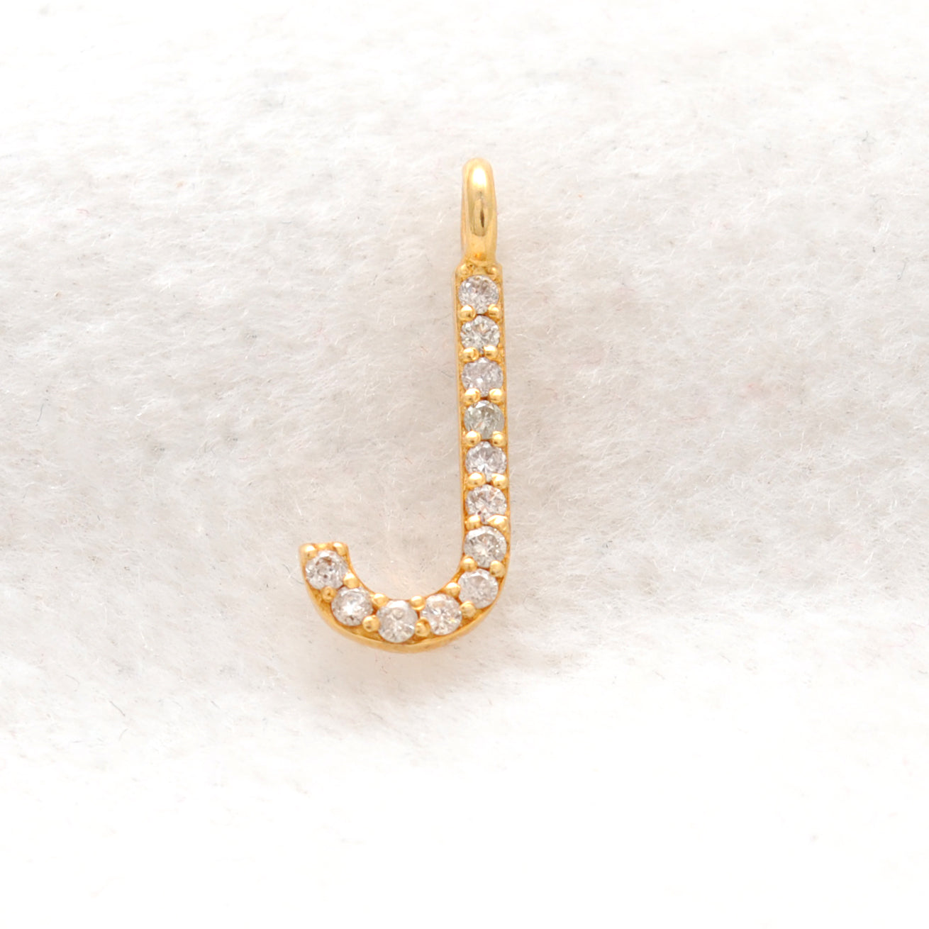14K Solid Gold Diamond J Initial Charm – Overhead View