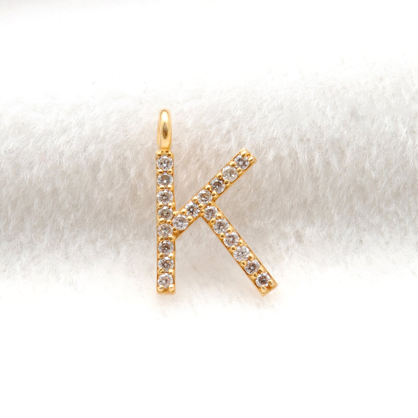 14K Solid Gold Diamond K Initial Charm – Overhead View