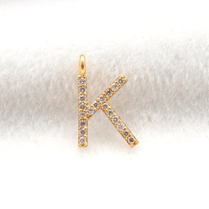 14K Solid Gold Diamond K Initial Charm – Overhead View