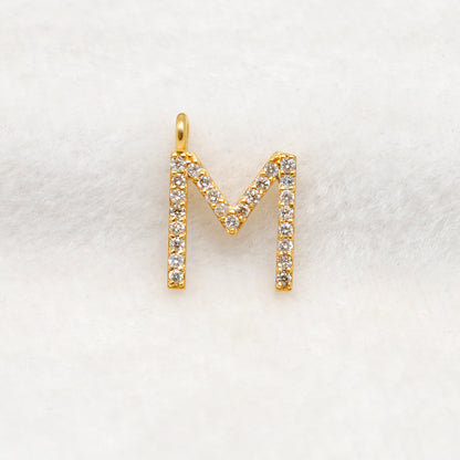 14K Solid Gold Diamond M Initial Charm – Overhead View