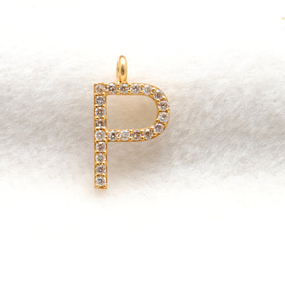 14K Solid Gold Diamond P Initial Charm – Overhead View