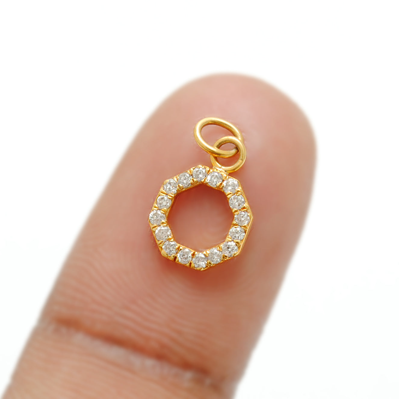 14K Solid Gold Diamond Pendant Charm 8mm – Overhead View