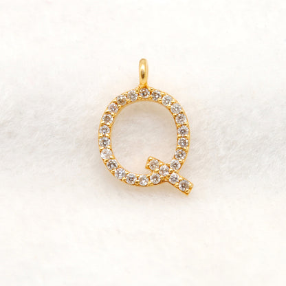 14K Solid Gold Diamond Q Initial Charm – Overhead View