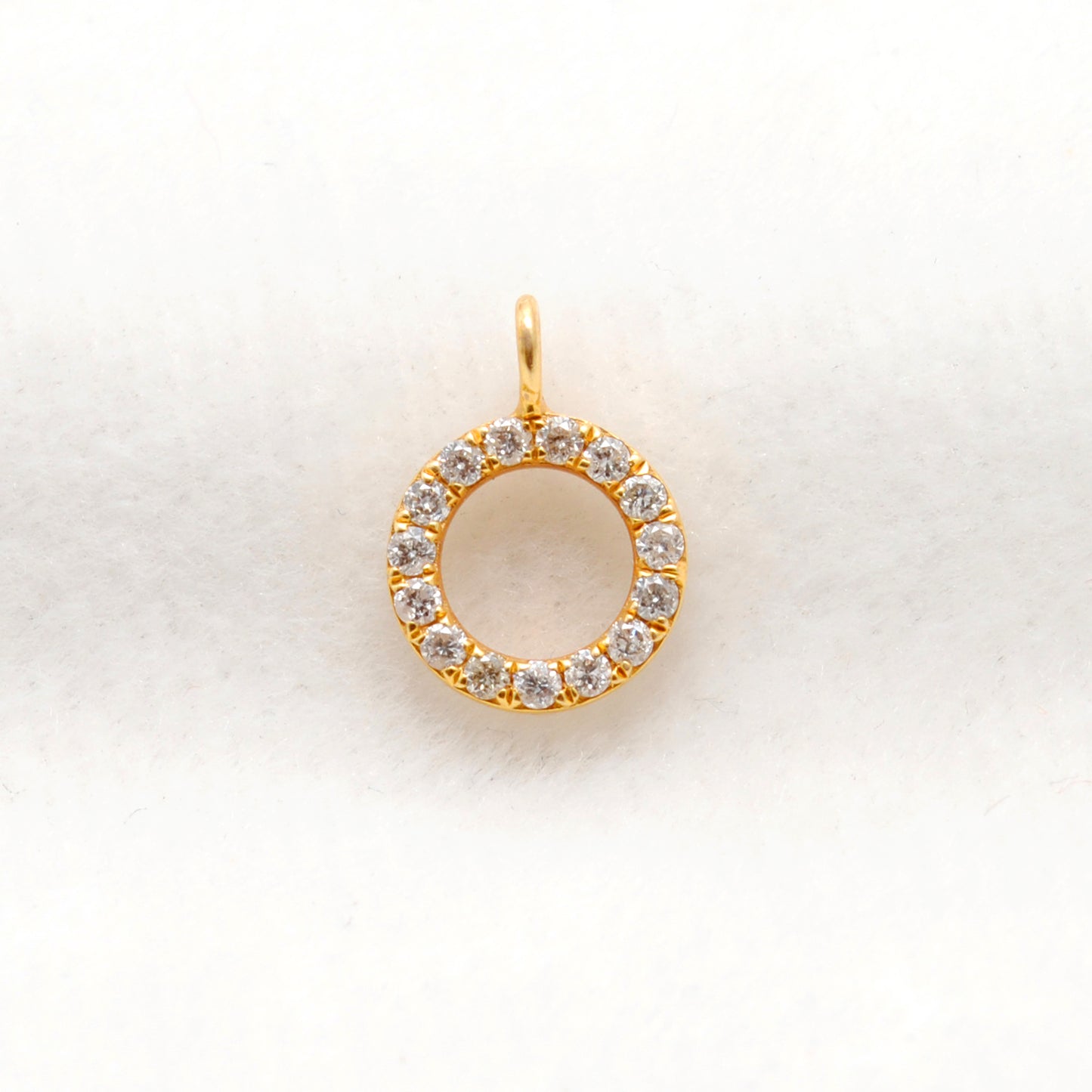 14K Solid Gold Diamond Round Disc Pendant – Overhead View