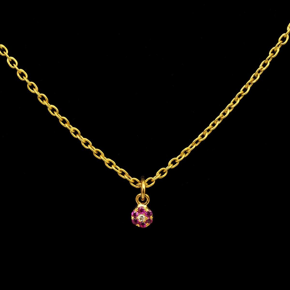 14K Solid Gold Diamond & Ruby Charm – Overhead View