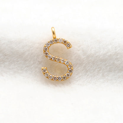 14K Solid Gold Diamond S Initial Charm – Overhead View