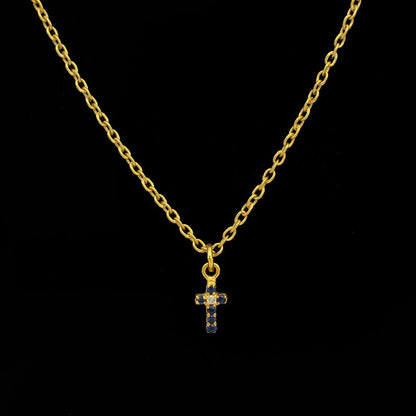 14K Solid Gold Diamond & Sapphire Cross Charm – Overhead View