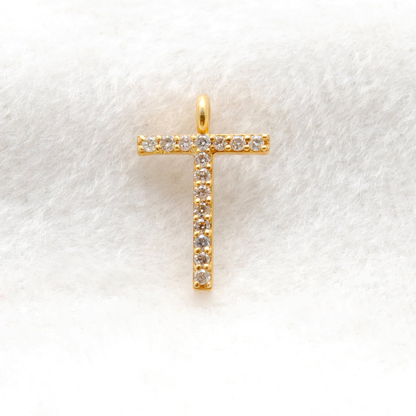 14K Solid Gold Diamond T Initial Charm – Overhead View