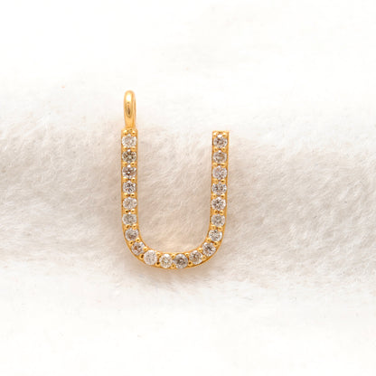 14K Solid Gold Diamond U Initial Charm – Overhead View
