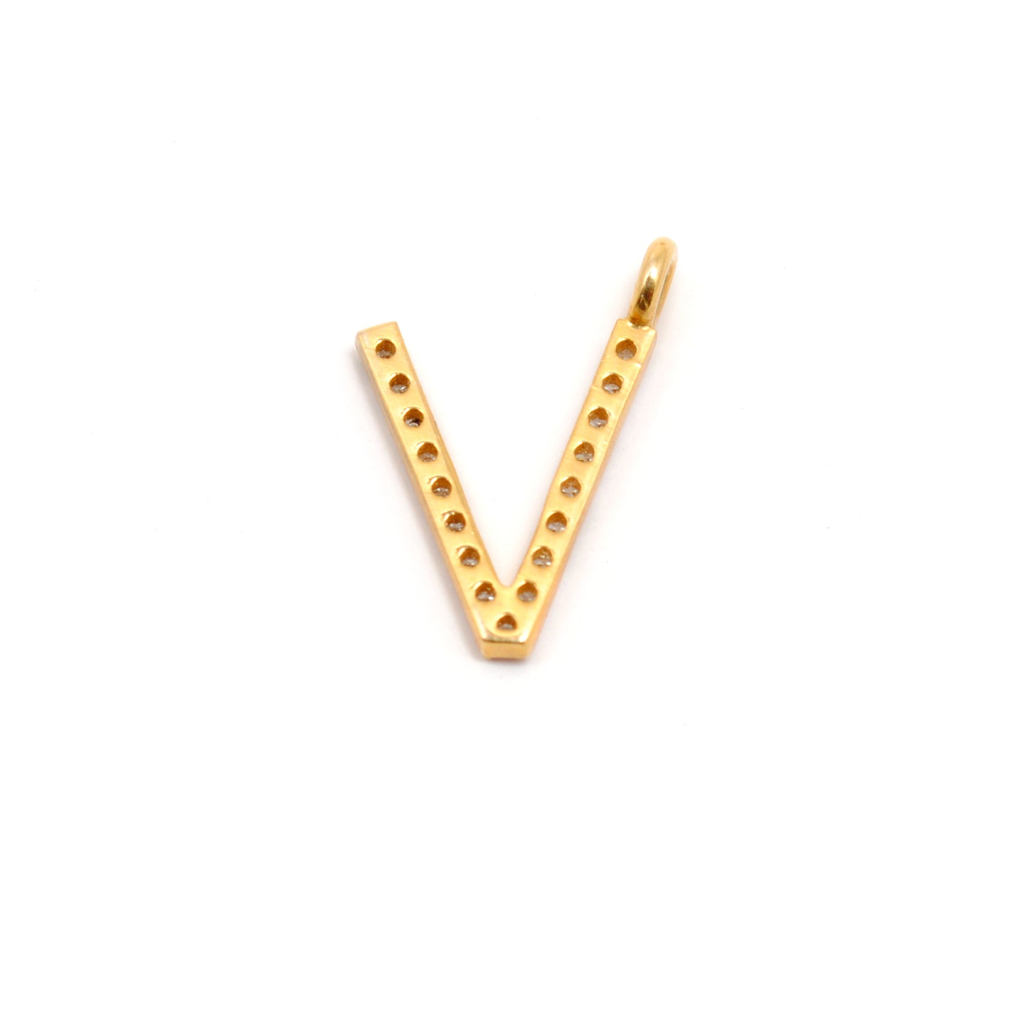 14K Solid Gold Diamond V Initial Charm – Bail Size Detail