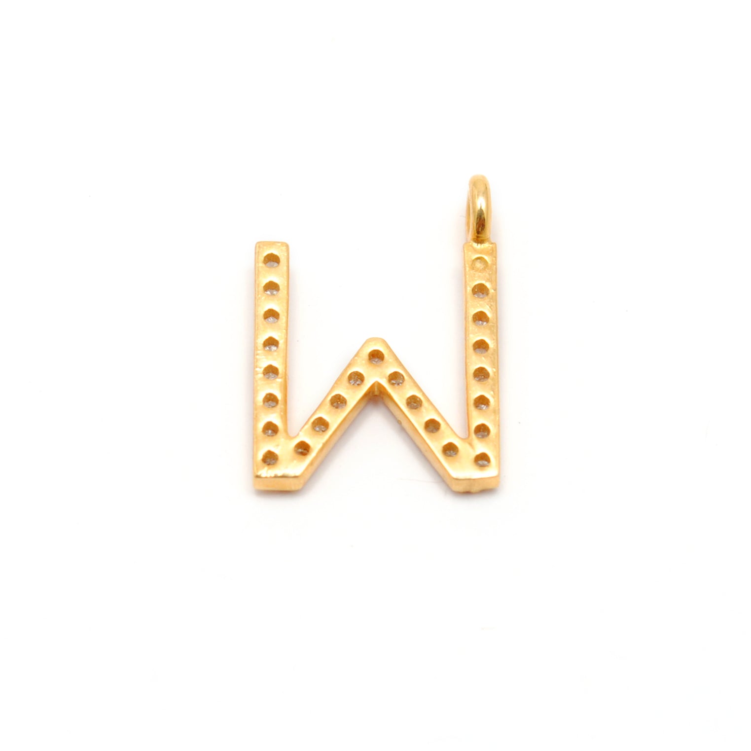 14K Solid Gold Diamond W Initial Charm – Overhead View