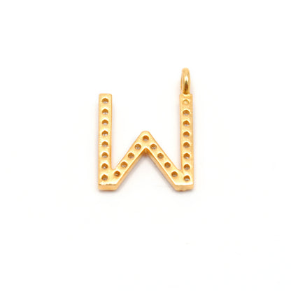 14K Solid Gold Diamond W Initial Charm – Overhead View