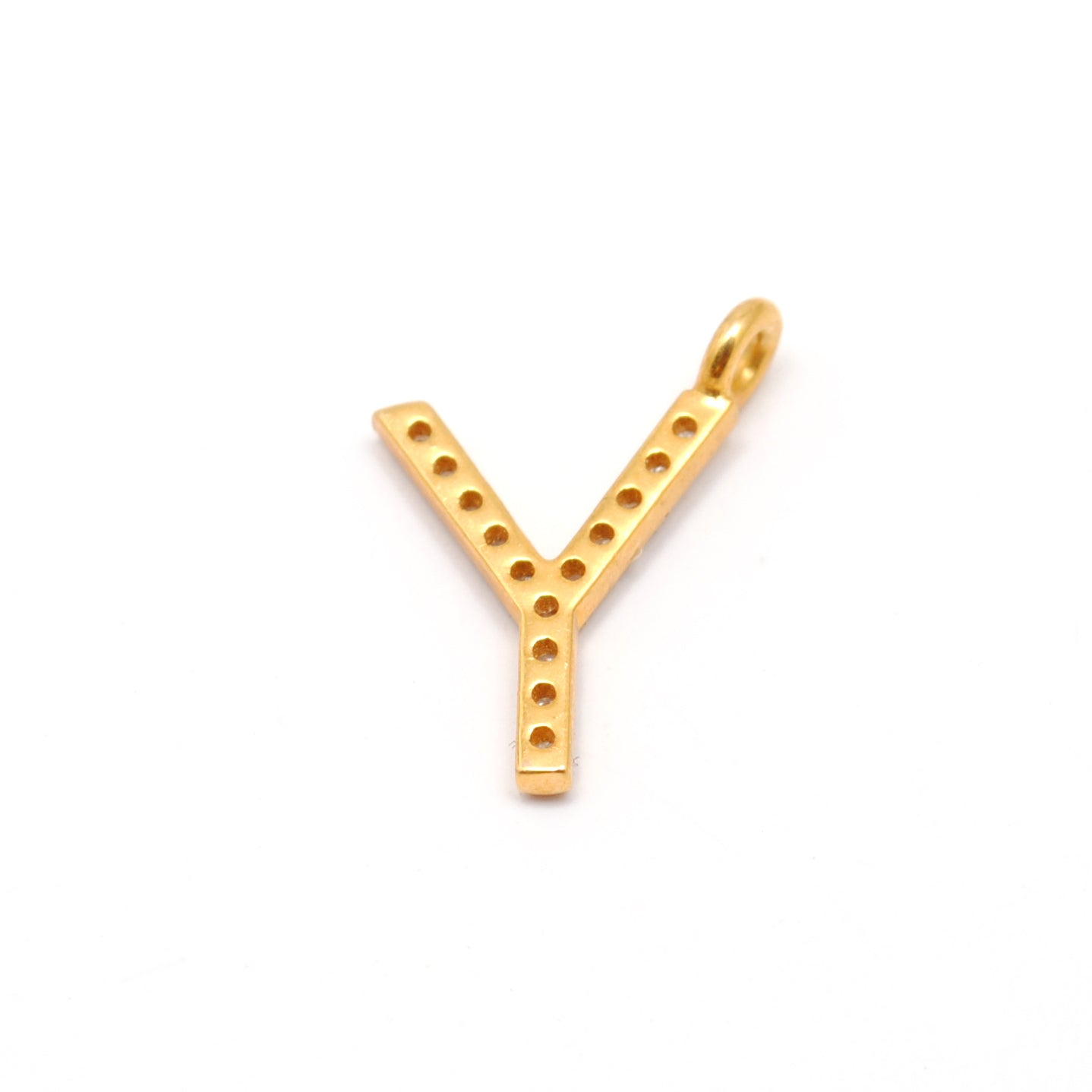 14K Solid Gold Diamond Y Initial Charm – Bail Size Detail