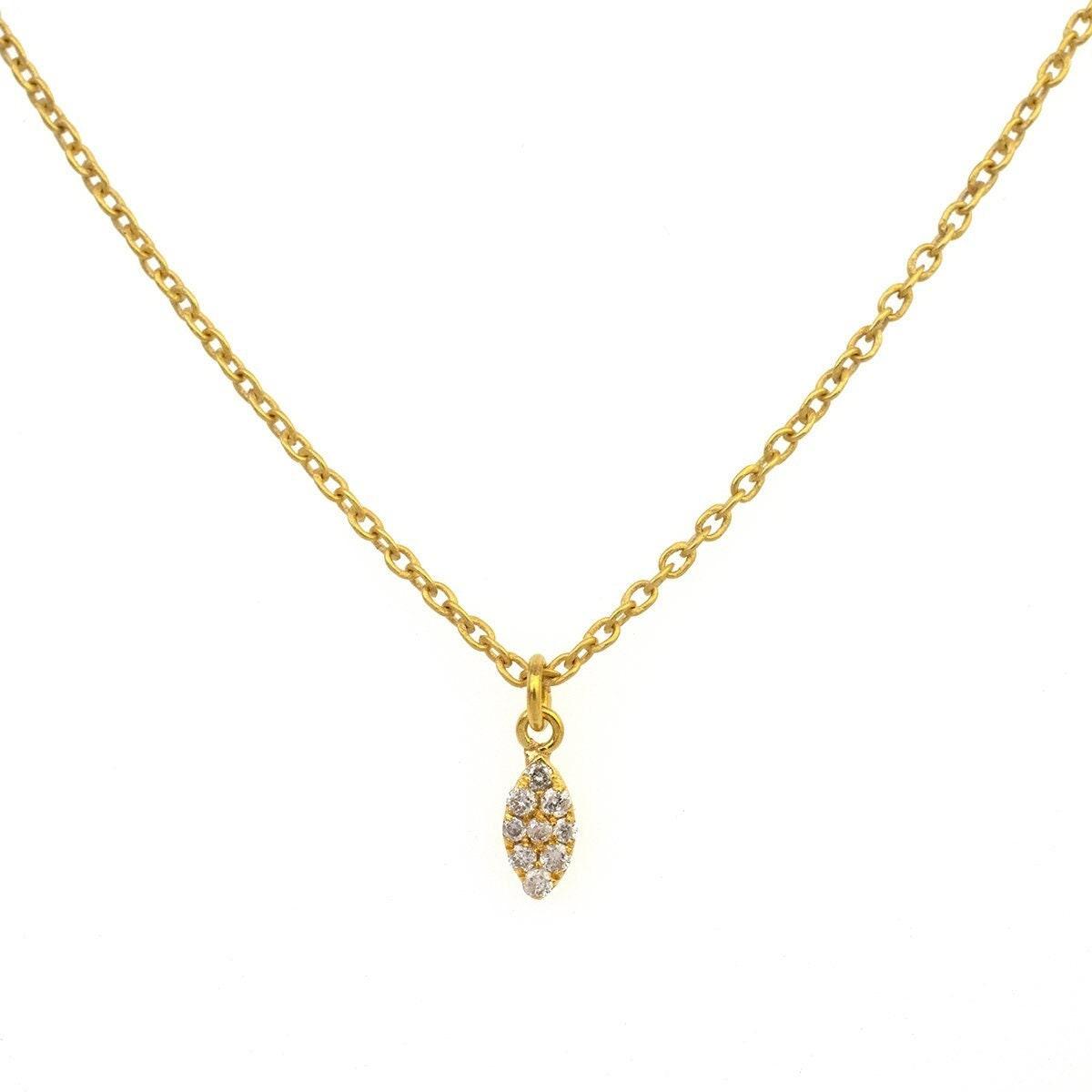 14K Solid Gold Pavé Diamond Charm Pendant 6x3mm – Front View