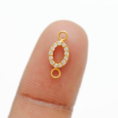 14K Solid Gold Pavé Diamond Double Loop Connector Charm – Front View