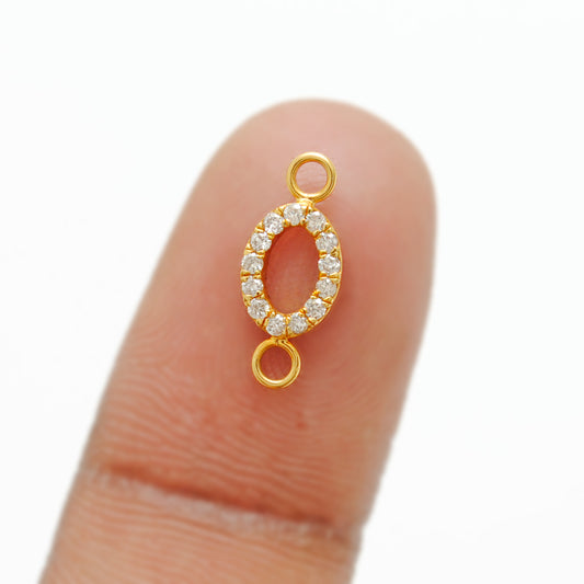 14K Solid Gold Pavé Diamond Double Loop Connector Charm – Front View