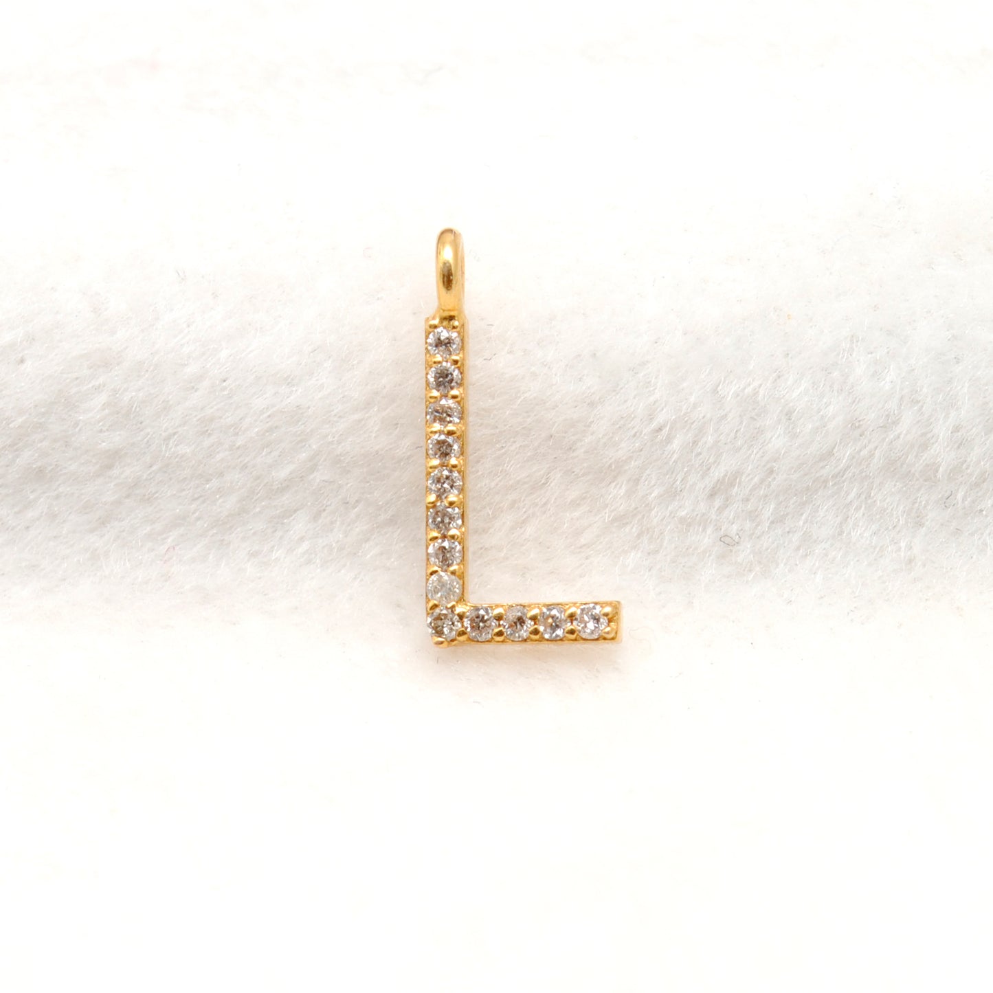 14K Solid Gold Pavé Diamond L Charm – Overhead View
