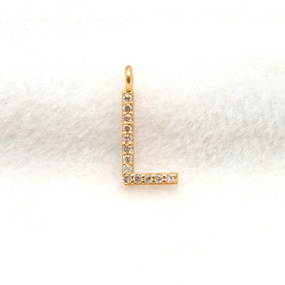 14K Solid Gold Pavé Diamond L Charm – Overhead View