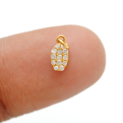 14K Solid Gold Pavé Diamond Minimal Oval Charm – Front View