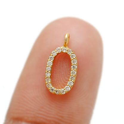 14K Solid Gold Pavé Diamond Number 0 Charm – Front View