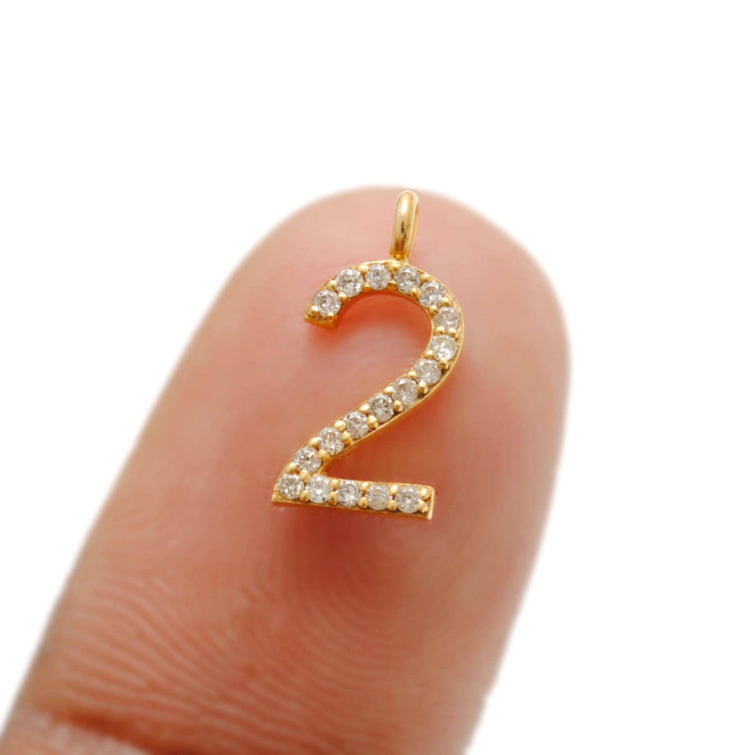 14K Solid Gold Pavé Diamond Number 2 Charm – Detail