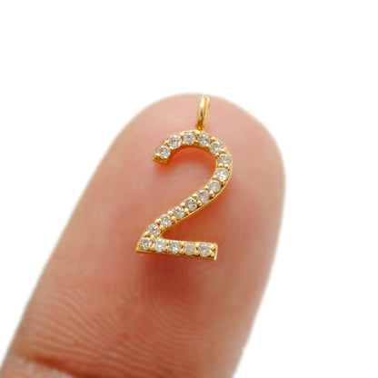 14K Solid Gold Pavé Diamond Number 2 Charm – Detail
