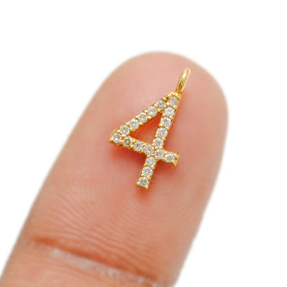14K Solid Gold Pavé Diamond Number 4 Charm – Angle View