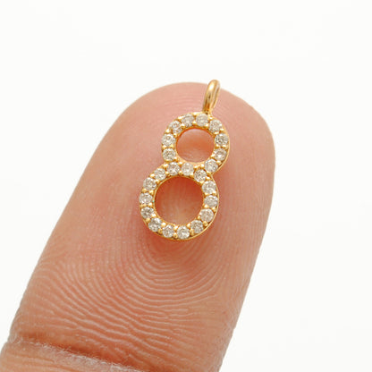 14K Solid Gold Pavé Diamond Number 8 Charm – Detail View