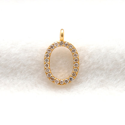 14K Solid Gold Pavé Diamond O Charm – Overhead View