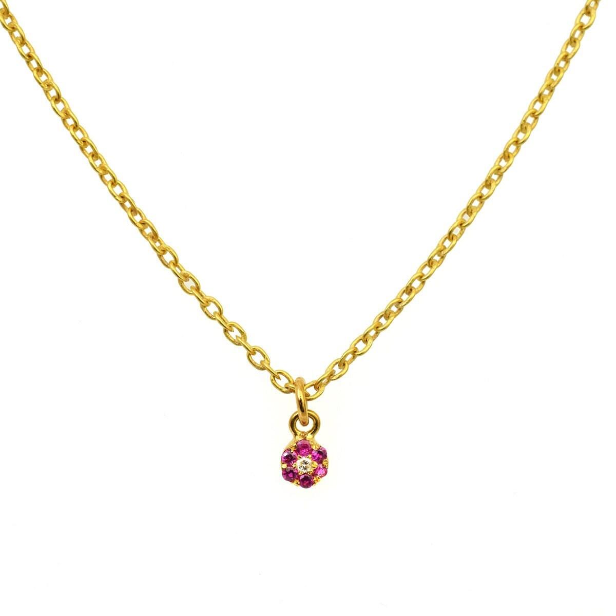 14K Solid Gold Pavé Diamond & Ruby Charm Pendant – Front View