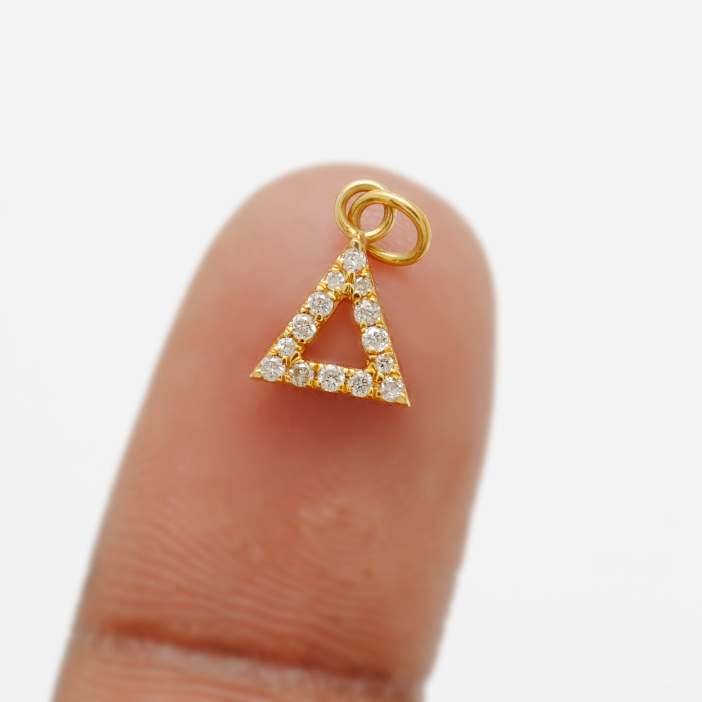 14K Solid Gold Pavé Diamond Triangle Charm Pendant – Front View