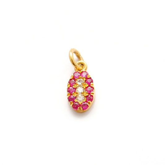 14K Solid Gold Ruby & Diamond Oval Evil Eye Charm – Front View
