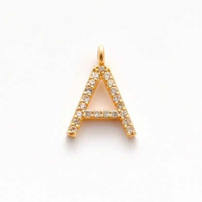 14K Solid Yellow Gold Pavé Diamond A Initial Letter Charm – Front View