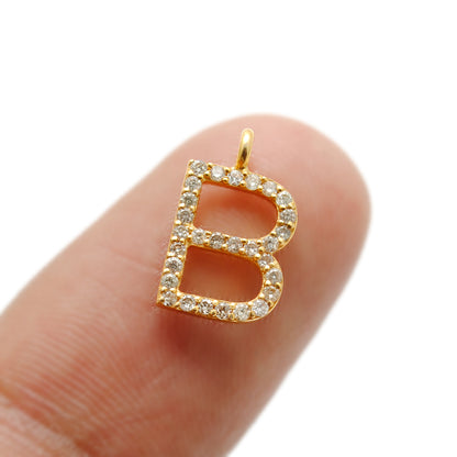 14K Solid Yellow Gold Pavé Diamond B Initial Letter Charm – Front View