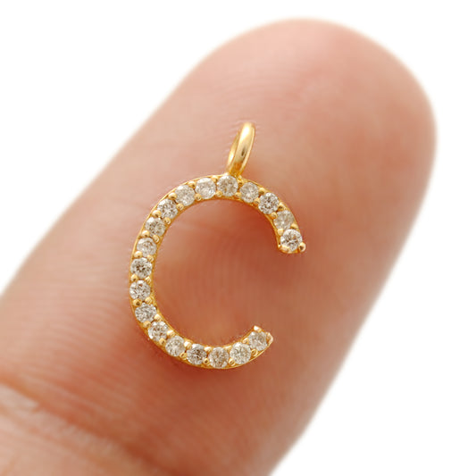 14K Solid Yellow Gold Pavé Diamond C Initial Letter Charm – Front View