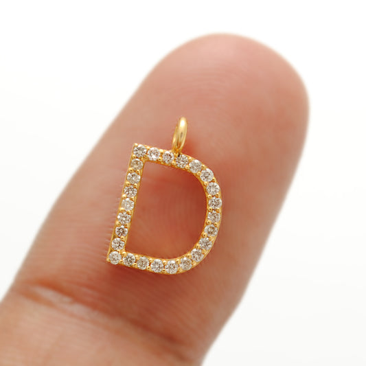 14K Solid Yellow Gold Pavé Diamond D Initial Letter Charm – Front View
