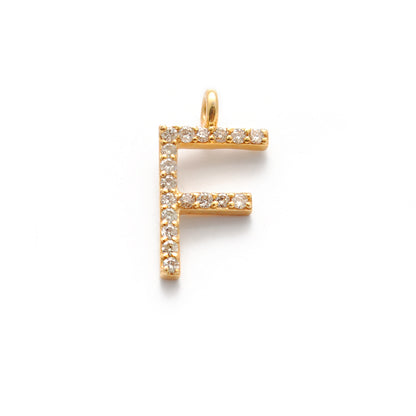 14K Solid Yellow Gold Pavé Diamond F Initial Letter Charm – Front View
