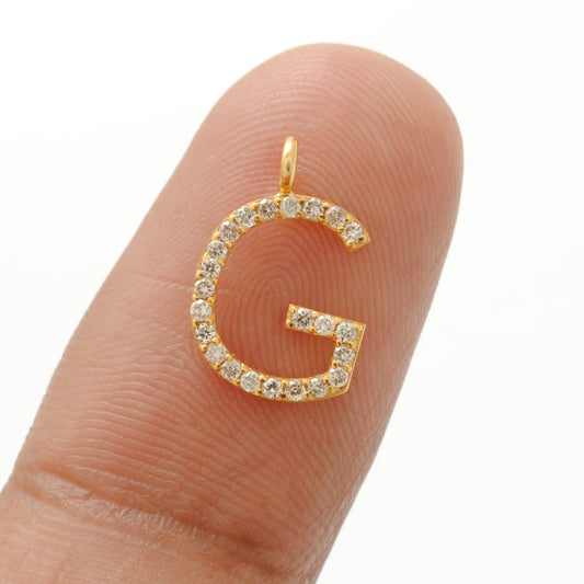 14K Solid Yellow Gold Pavé Diamond G Initial Letter Charm – Front View