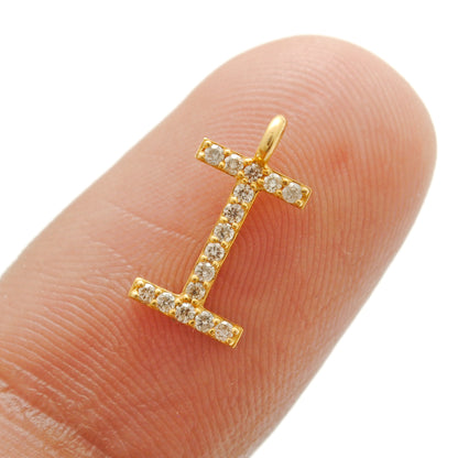 14K Solid Yellow Gold Pavé Diamond I Initial Letter Charm – Front View