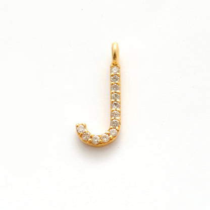 14K Solid Yellow Gold Pavé Diamond J Initial Letter Charm – Front View