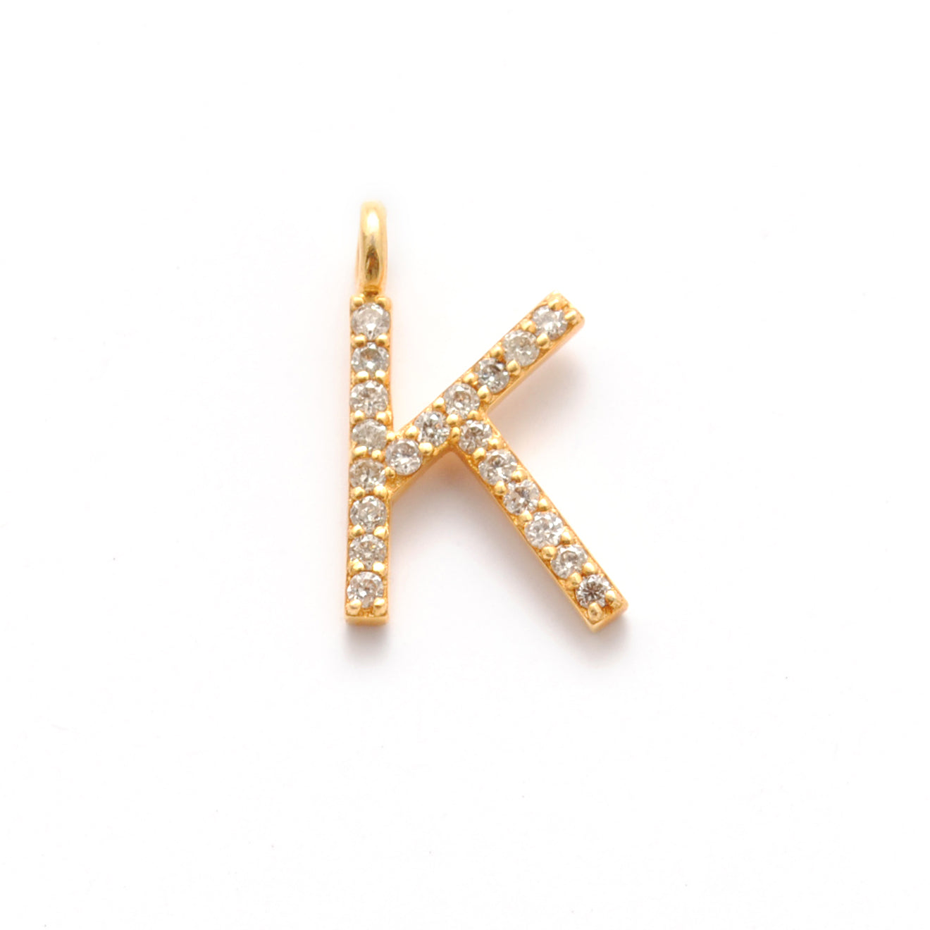 14K Solid Yellow Gold Pavé Diamond K Initial Letter Charm – Front View