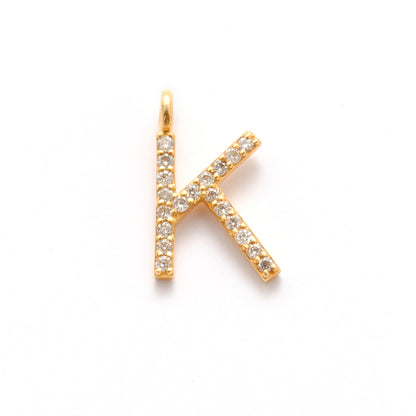 14K Solid Yellow Gold Pavé Diamond K Initial Letter Charm – Front View