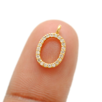 14K Solid Yellow Gold Pavé Diamond O Initial Letter Charm – Front View
