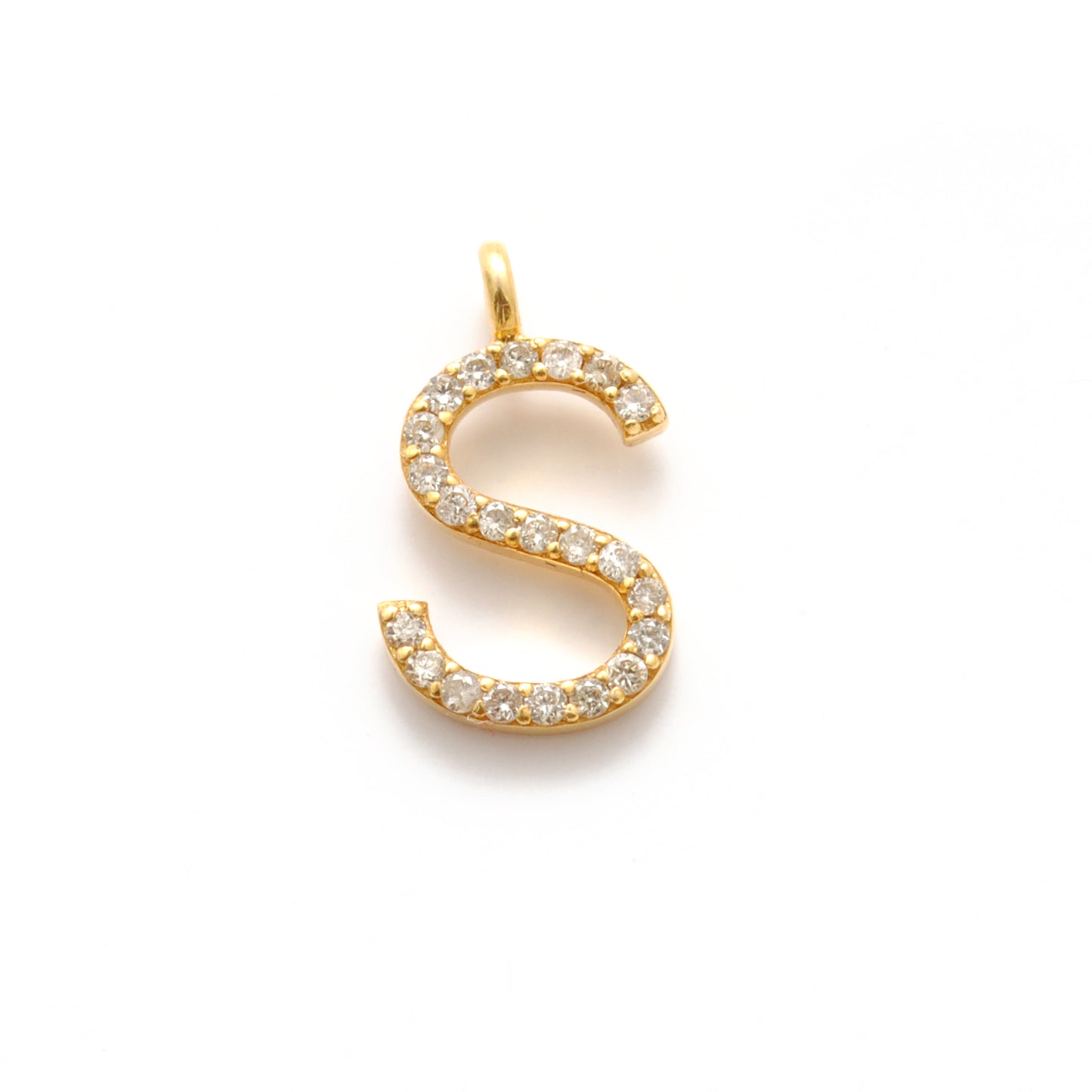 14K Solid Yellow Gold Pavé Diamond S Initial Letter Charm – Front View
