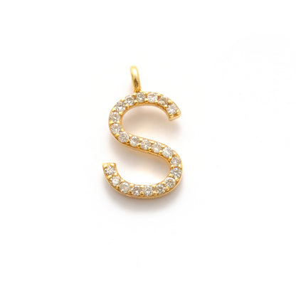14K Solid Yellow Gold Pavé Diamond S Initial Letter Charm – Front View