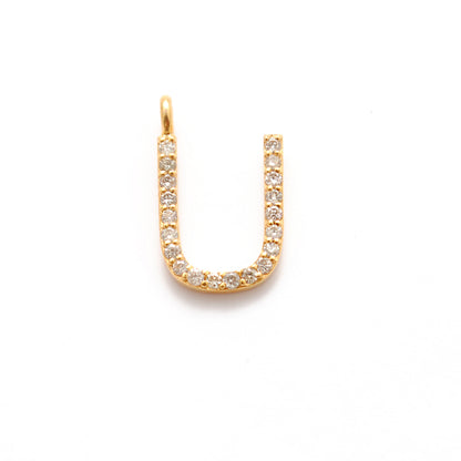 14K Solid Yellow Gold Pavé Diamond U Initial Letter Charm – Front View