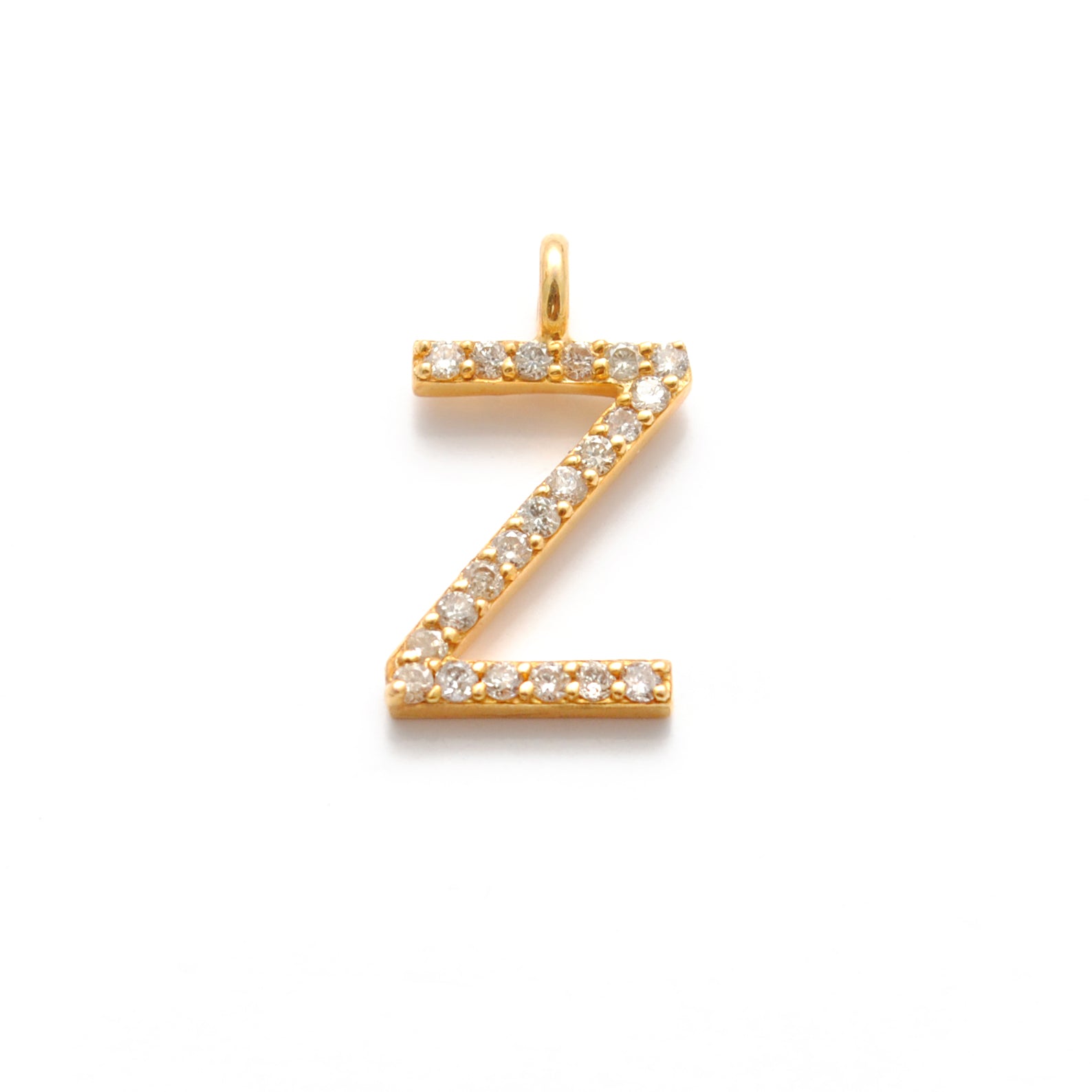14K Solid Yellow Gold Pavé Diamond Z Initial Letter Charm – Front View